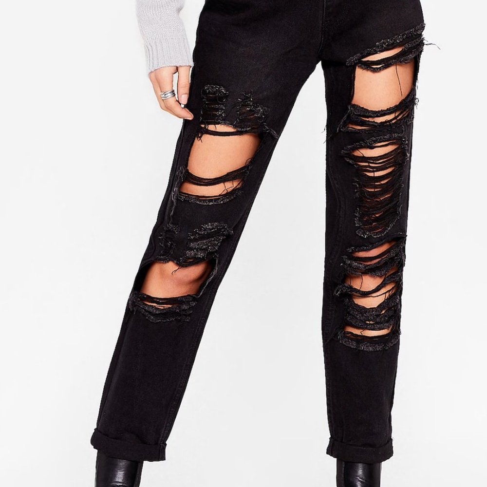 Nasty Gal Distressed Black Mom Jeans
